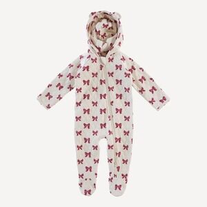NWT Kate Quinn Quilted Bear Bunting Red Bow Organic Cotton Newborn